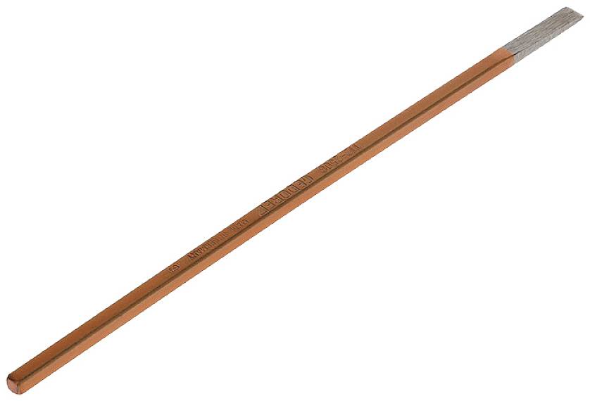 Een oranje timmermanspotlood met een grijze punt ligt diagonaal.
