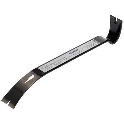 Metalen koevoet met merklabel, aan één zijde gebogen, geschikt voor hefbomen en het verwijderen van nagels.