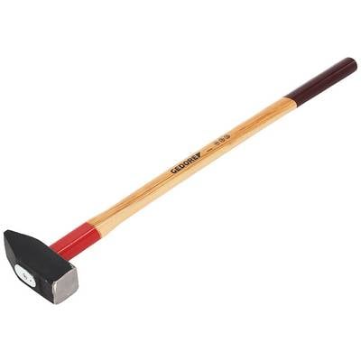 Een voorhamer met een lange houten steel en een zwart, metalliek hoofd. Geschikt voor zware werkzaamheden zoals klus- en bouwprojecten.