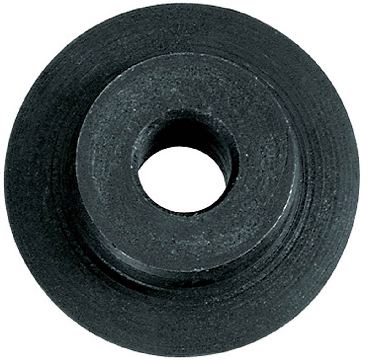 Zwarte metalen sluitring met een rond gat in het midden, bekeken van bovenaf.