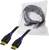 Twee HDMI-kabels met zwarte connectoren en blauwe details verpakt in een transparante plastic zak.