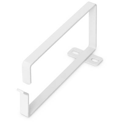 Witte steunbeugel met twee bevestigingsoren, geschikt voor stabiele montage op muren of oppervlakken.