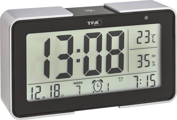 TFA Dostmann 60.2540.01 Wekker Zendergestuurd Zwart, Zilver Alarmtijden 3