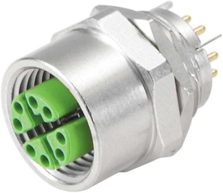 Metalen connector met meerdere groene aansluitingen en gouden pinnen, gebruikt voor elektrische verbindingen in technische apparaten.