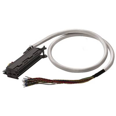 Verbindingskabel met meerdere gekleurde draden aan een rechthoekige connector, geschikt voor elektronische apparaten of netwerken.