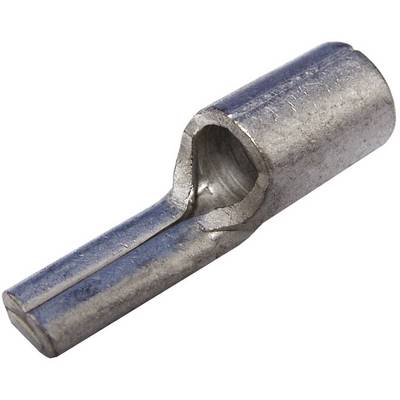 Een metalen stiftcontact met een cilindrisch gat aan één uiteinde, gebruikt voor elektrische aansluiting van kabels.