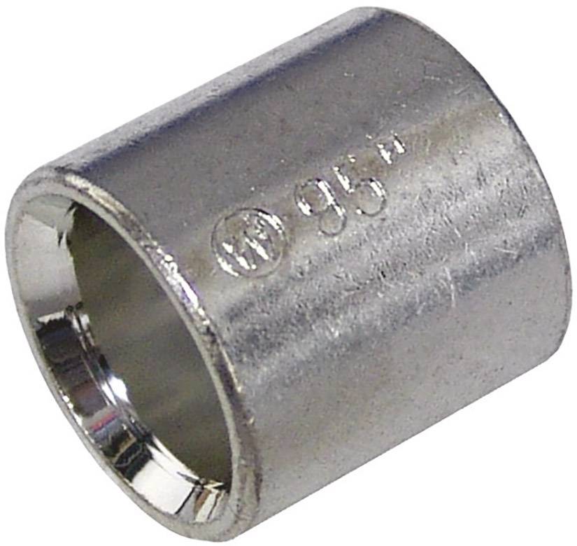 Een ronde, zilveren metalen huls, mogelijk een onderdeel voor buisverbindingen, met het getal '95' en een symbool erin gegraveerd.