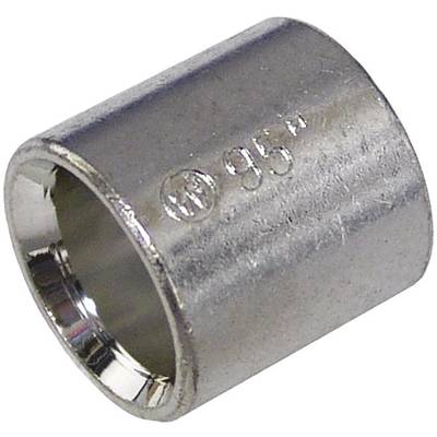 Een ronde, zilveren metalen huls, mogelijk een onderdeel voor buisverbindingen, met het getal '95' en een symbool erin gegraveerd.