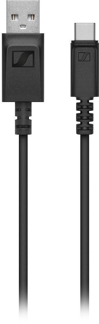 Zwart USB-naar-USB-C kabel, geschikt voor het opladen of synchroniseren van apparaten.