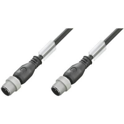 Twee zwarte M8-stekkerverbindingen met schroefdraad en metalen bevestiging, geschikt voor industriële toepassingen en sensoraansluitingen.