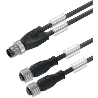 Twee zwarte, industriële stekkerverbindingskabels met metalen ferrietkernklemmen die elektromagnetische interferenties verminderen.