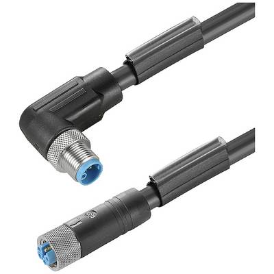 'Twee zwart-blauwe industriële connectoren, één recht, één haaks, met metalen schroefdraad en kabelaansluitingen.'