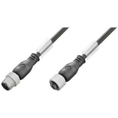 Twee zwarte connectoren met vier pinnen en schroefdraad aan een kabel, geschikt voor industriële toepassingen.