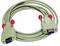 Een grijs VGA-kabel met twee stekkers, elk voorzien van rode eindkappen.