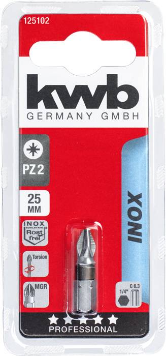 'Schroevendraaierbit PZ2, 25 mm, kwb Germany GmbH, roestvrij, torsierzone, voor professioneel gebruik.'