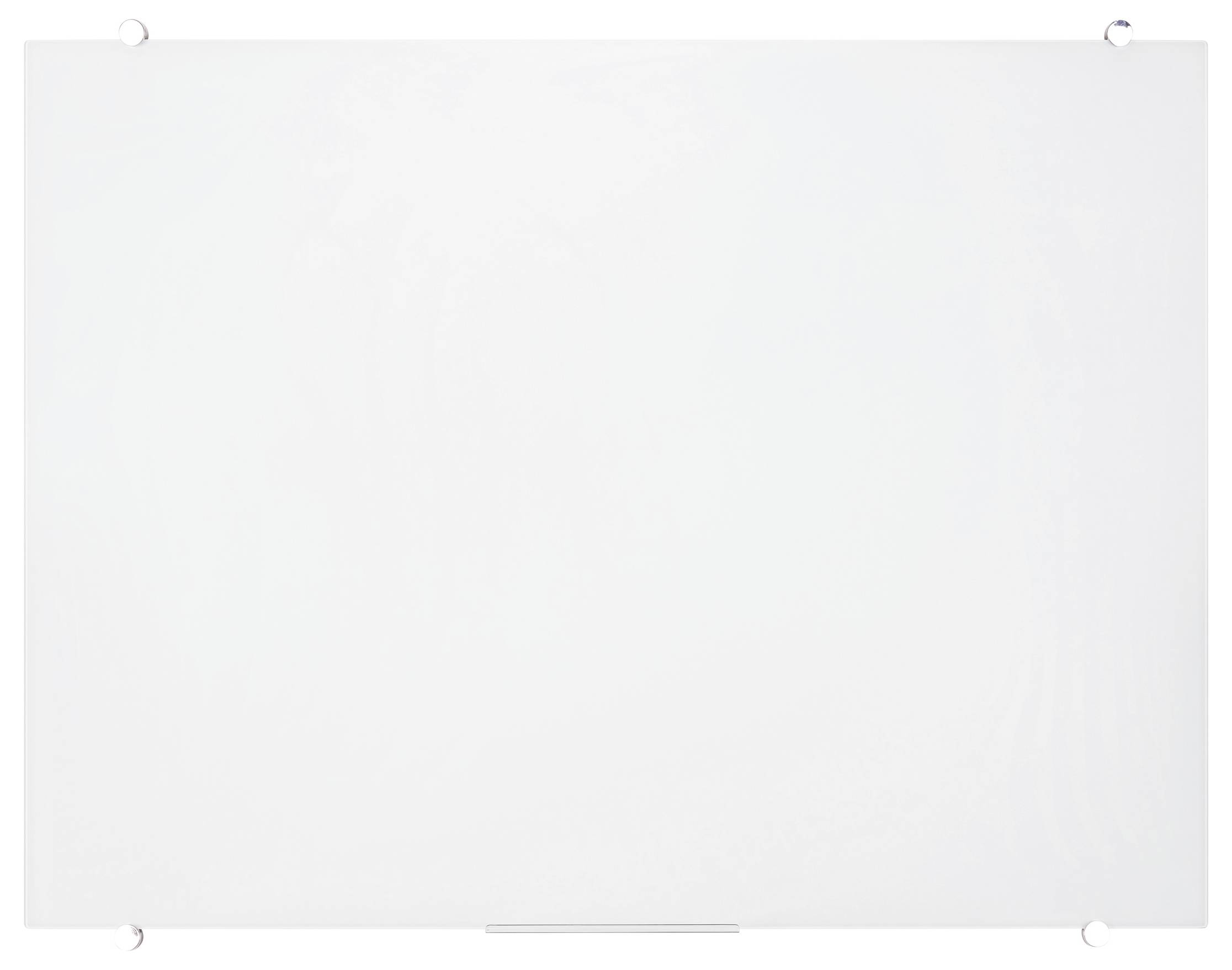Leeg wit whiteboard, opgehangen aan een muur met vier bevestigingshaken in de hoeken.