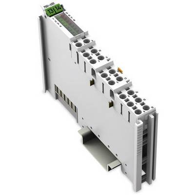 Een digitale invoer-/uitvoermodule in een grijs behuizing met meerdere aansluitklemmen en een digitale weergave aan de bovenkant.