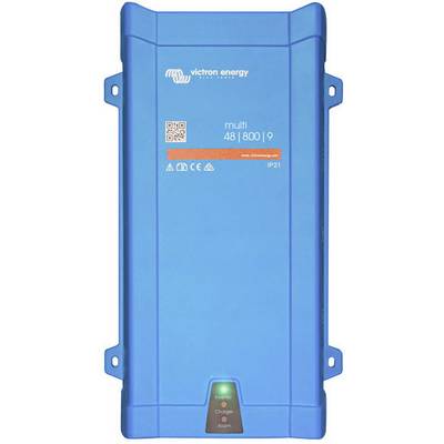 Een blauw elektrisch apparaat van Victron Energy met het opschrift 'multi 48 | 800 | 9', met symbolen voor CE, Recycling en IP21.