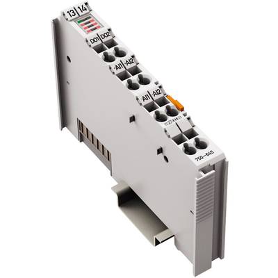 Een grijs elektronicamodule met meerdere aansluitklemmen en indicatorlampjes, geschikt voor industriële besturingssystemen.