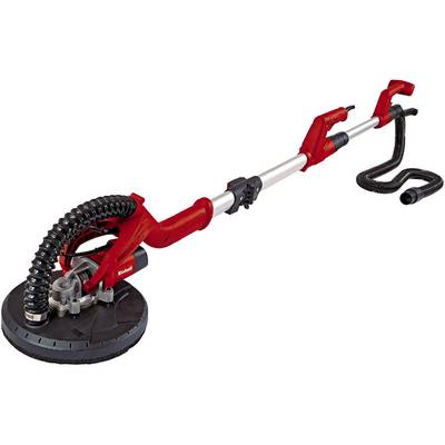 Een rode telescopische slijpmachine met slang. Gebruikt in bouw of renovatie voor het schuren van muren en plafonds.