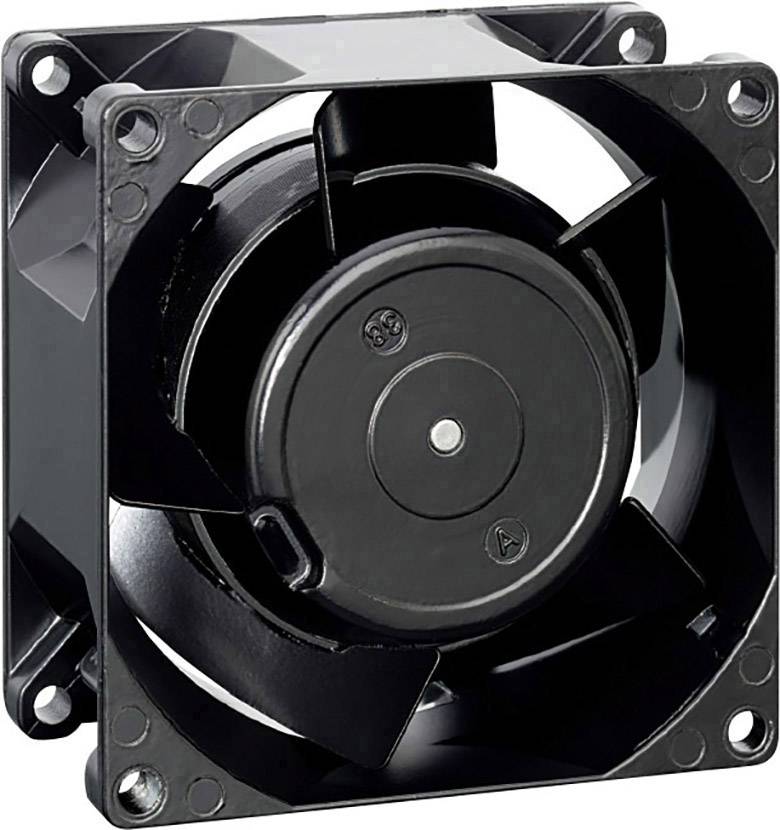 Zwarte vierkante axiaalventilator met vijf schoepen, geschikt voor computer- of serverkasten.