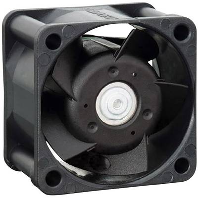 Een kleine, vierkante zwarte ventilator, vaak gebruikt voor koeling in computers. Hij heeft vier zichtbare bevestigingsgaten.