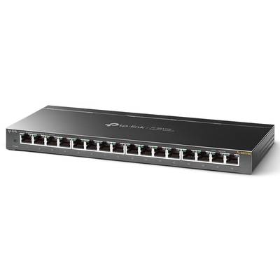 Netwerksswitch met 16 Ethernet-poorten. Merk: TP-Link, Model: TL-SG1016E. Geschikt voor het verbinden van meerdere apparaten in een netwerk.