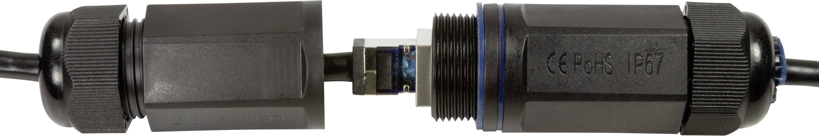 'Schroefverbinder.' Links en rechts telkens een deel met kabel, klaar om te verbinden.