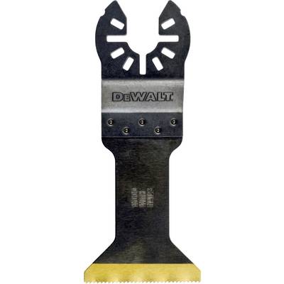 Multifunctioneel gereedschapsmesje van DeWalt met zwart en goud design, geschikt voor nauwkeurige snijwerkzaamheden.
