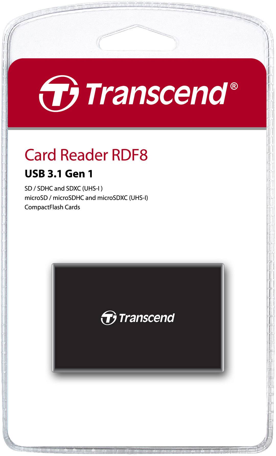 Transcend kaartlezer RDF8, USB 3.1 Gen 1, ondersteunt SD, SDHC, SDXC, microSD, microSDHC, microSDXC en CompactFlash kaarten.