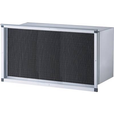 Luchtfilterkast met metalen rooster-inzetstuk voor luchtfiltratie in industriële of commerciële omgevingen.
