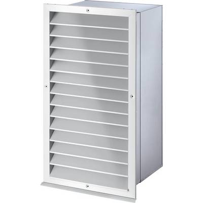 Een zilveren ventilatierooster met horizontale lamellen, dat wordt gebruikt voor luchtverdeling in een gebouw.