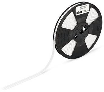 Een rol met geperforeerd lint, voorzien van een etiket van het bedrijf Wago. Het lint wordt vermoedelijk gebruikt voor elektrische toepassingen.
