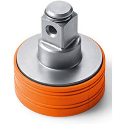 Een oranje-grijze draaiAdapter met vierkante aansluiting voor gereedschapsverbindingen, geschikt voor het vastdraaien of losmaken van schroeven.