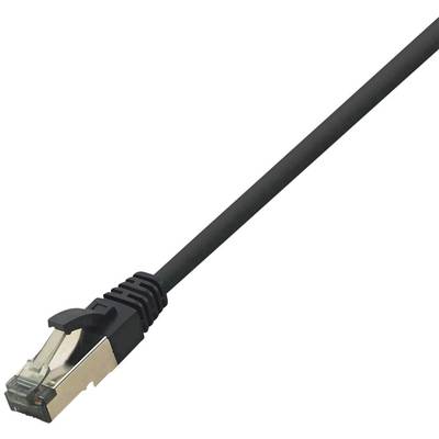 Een zwarte Ethernet-kabel met een RJ45-connector, die wordt gebruikt voor het verbinden van netwerkapparatuur.