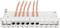 Een patchpanel met zes aangesloten oranje kabels en vrije poorten, genummerd van 1 tot 12, voor netwerkaansluiting.