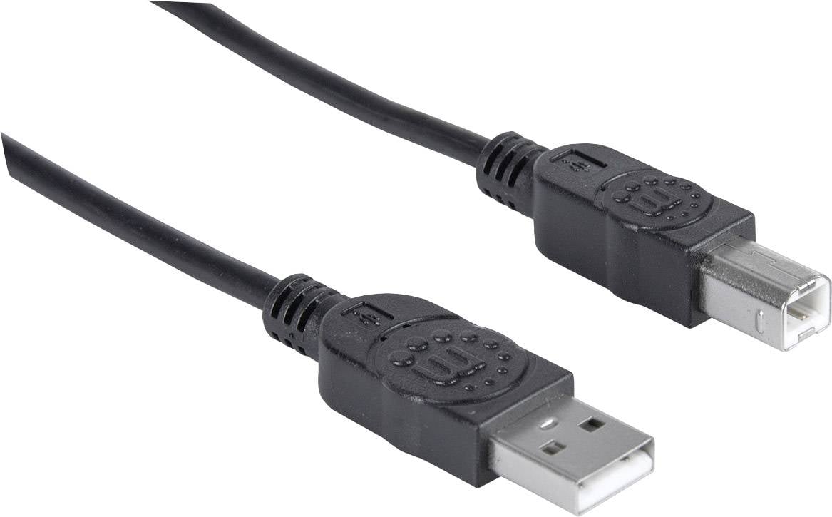 Manhattan 337779 USB-kabel USB 2.0 USB-A stekker, USB-B stekker 5.00 m Zwart