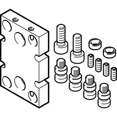 Ontploffingstekening van een metalen plaat met verschillende schroeven en moeren, toont de positionering van de onderdelen voor montage.