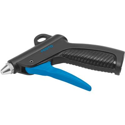 Zwarte persluchtpistool met blauwe trekker, gemarkeerd met 'FESTO'.