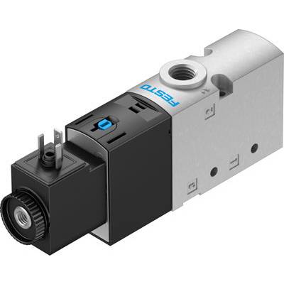 Elektromagnetisch aangedreven ventiel met steekverbindingen, cilindrische constructievorm, voornamelijk gebruikt in pneumatische systemen.