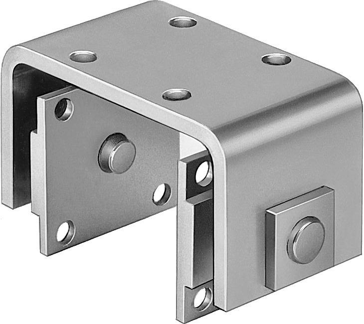 Metalen winkelstuk met meerdere schroefgaten en bevestigingselementen. Wordt gebruikt voor een stabiele verbinding tussen twee oppervlakken of structuren.
