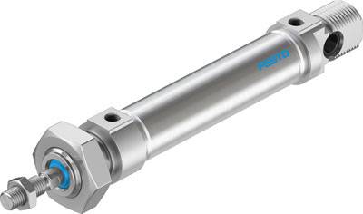 Pneumatische cilinder van metaal met Festo-logo aan de zijkant, geschikt voor industriële toepassingen.