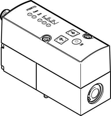 Getekende weergave van een elektrisch apparaat met meerdere knoppen en een LAN-aansluiting, waarschijnlijk bedoeld voor bediening of configuratie.