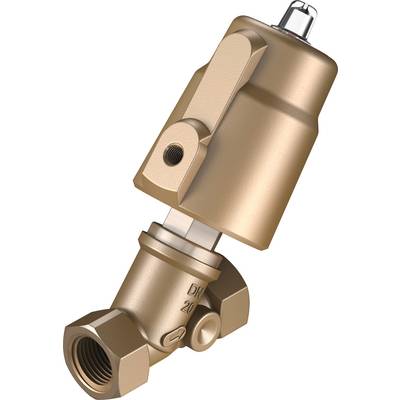 Een bronzen ventiel met een handmatig bediende hendel in een gehoekte uitvoering. Geschikt voor industriële toepassingen.