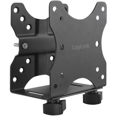 Zwarte, verstelbare beugel van LogiLink voor wandmontage van een tv-scherm of monitor, met meerdere bevestigingspunten.