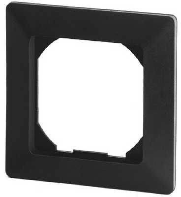 Een zwart vierkant frame met een centrale ronde opening, geschikt voor een stopcontact of schakelaar.