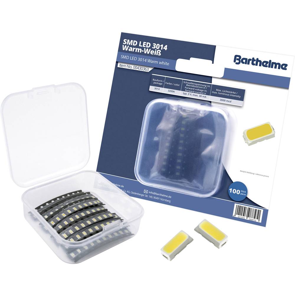 Barthelme SMD-LED-set 3014 Warm-wit 3000 mcd 120 ° 30 mA 3 V Bulk