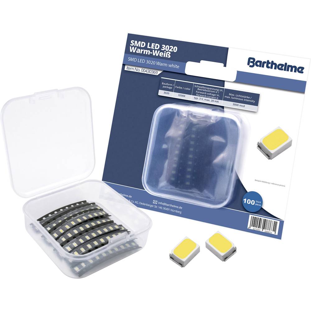 Barthelme SMD-LED-set 3020 Warm-wit 3000 mcd 120 ° 20 mA 3 V Bulk