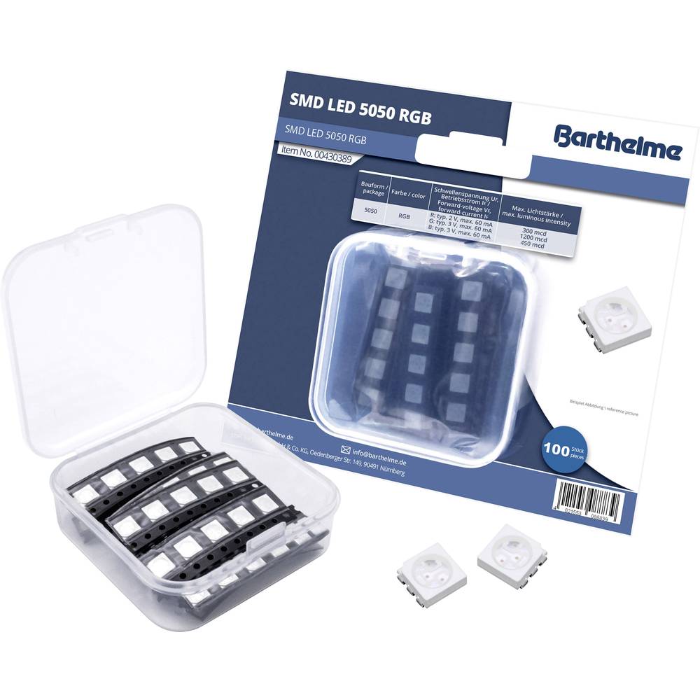 Barthelme SMD-LED-set meerkleurig 5050 RGB 300 mcd, 1200 mcd, 450 mcd 120 ° 60 mA 2 V, 3 V, 3 V Bulk