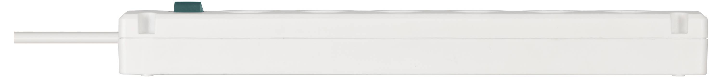Witte rechthoekige plafondlamp met een klein turquoise schakelaar of tabblad bovenop, getoond op een lichte achtergrond.